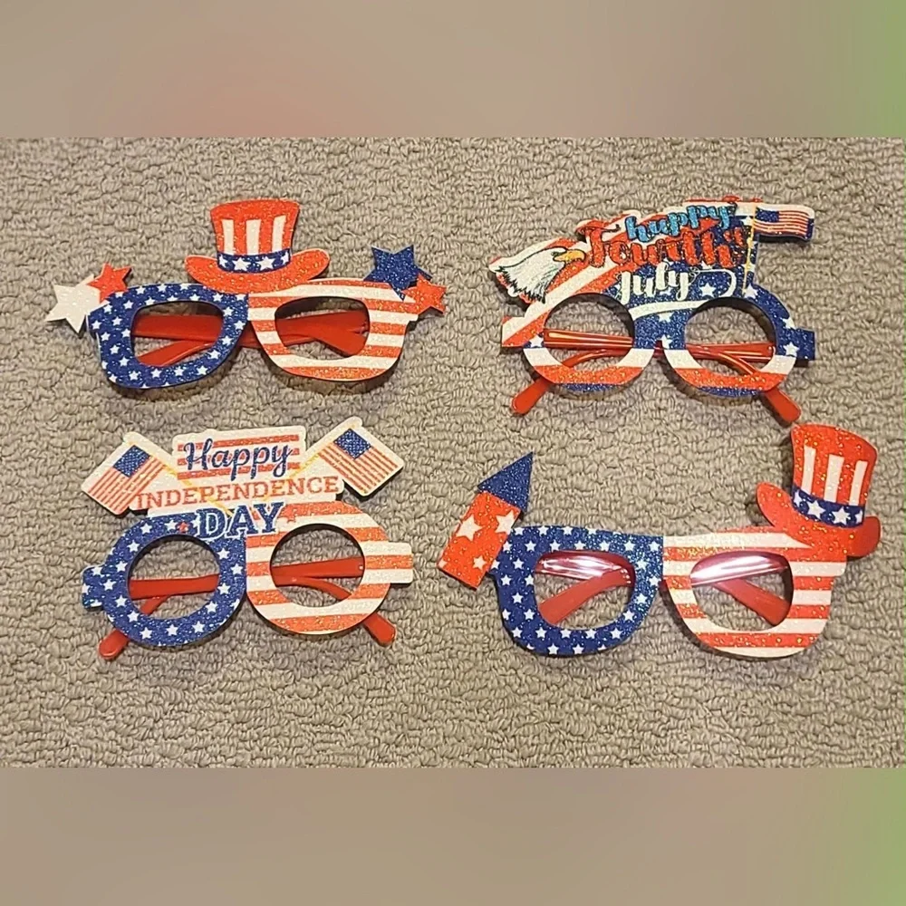 Patriotic 4th of July 9 Headbands and 9 Eye Glasses NWT